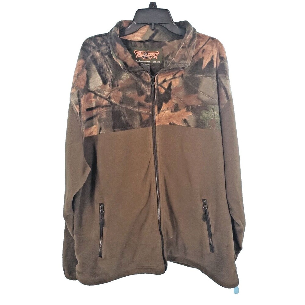 TrailCrest 3xl Men's  Full Zip Polar Fleece Leaf Camo Pocket Green Lightweight